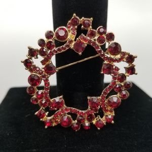 Unbranded Red Rhinestone Gold Tone brooch